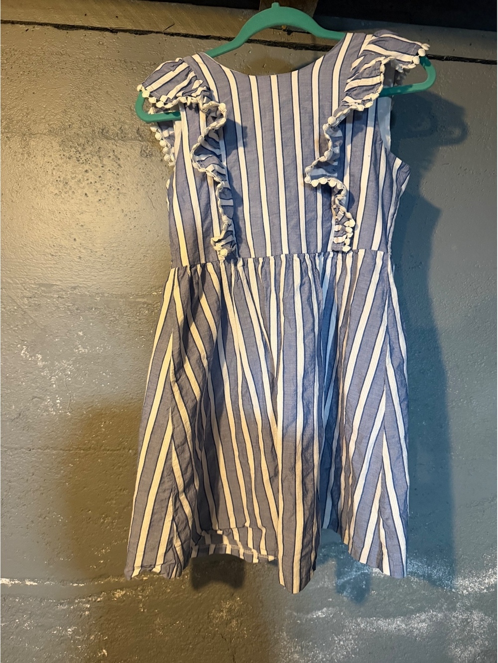 Bonnie Jean Blue and White Striped Ruffle Dress, Size 16
